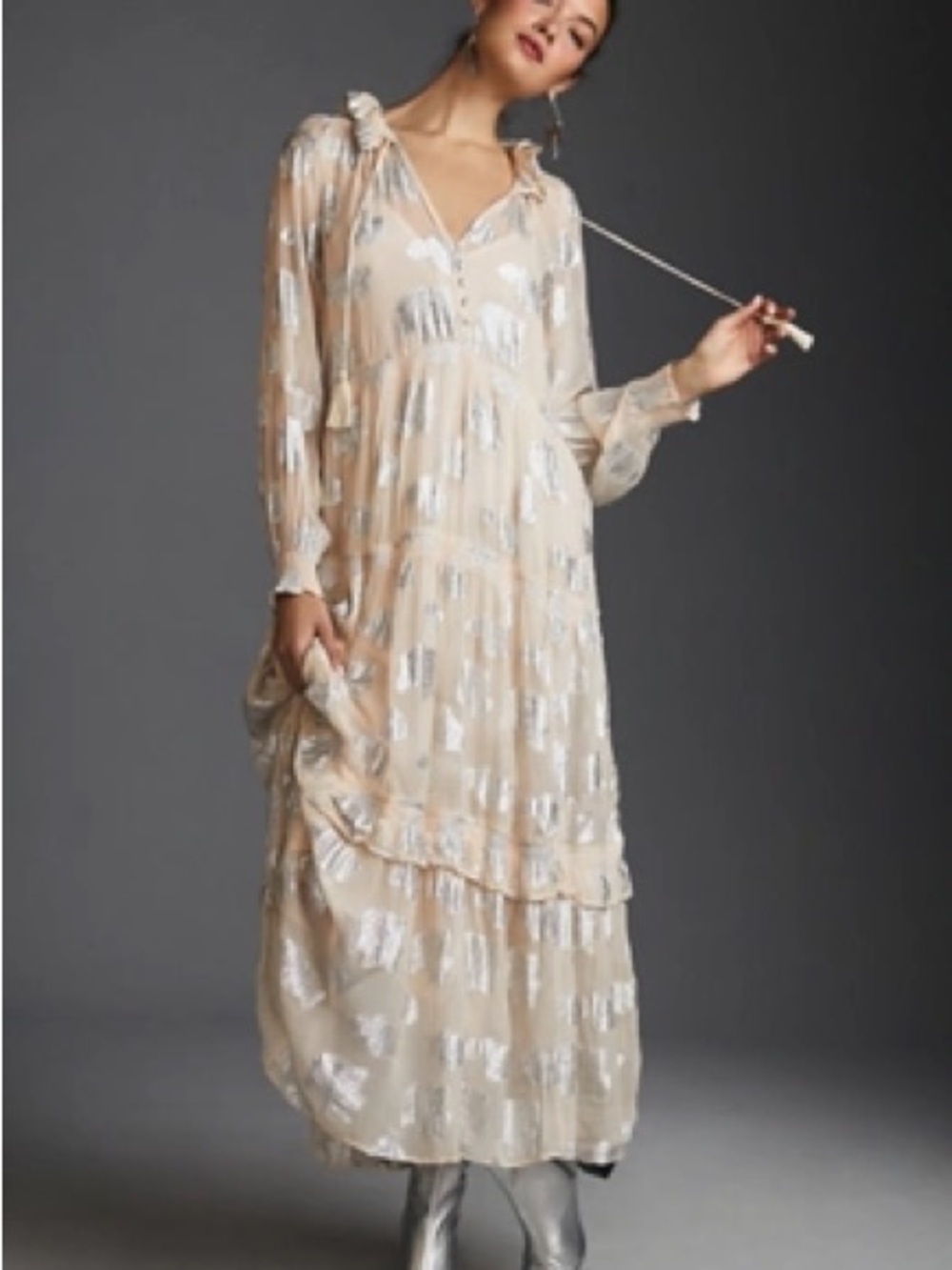 By Anthropologie The Marais Chiffon Maxi Dress: Shine Edition